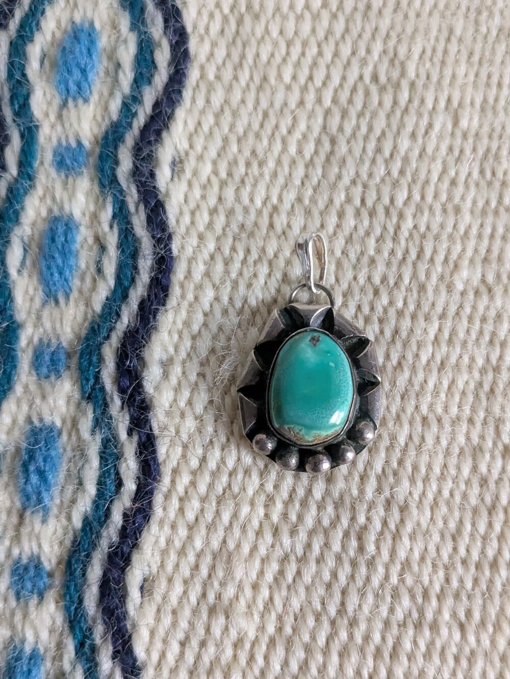 Turquoise & Silver Teardrop Pendant - Teal Blue